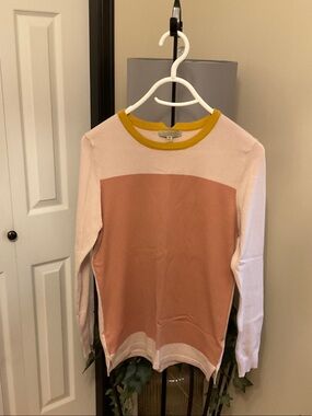 Polagram Pink and Rose Colorblock Crewneck with Mustard Trim